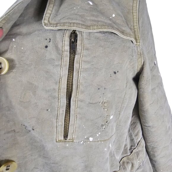Free People Paint Splatter Military Jacket M Khaki Utility Safari Canvas Grunge - Picture 6 of 14